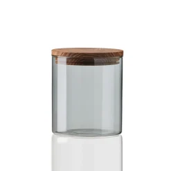 Bocal en verre avec couvercle en bois Raw fumé, petit
