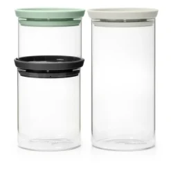 Bocaux en verre Brabantia lot de 3, Noir-gris-vert