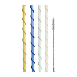 Celebrate pailles longues 20 cm 4 pièces, Bleu-blanc-jaune-vert