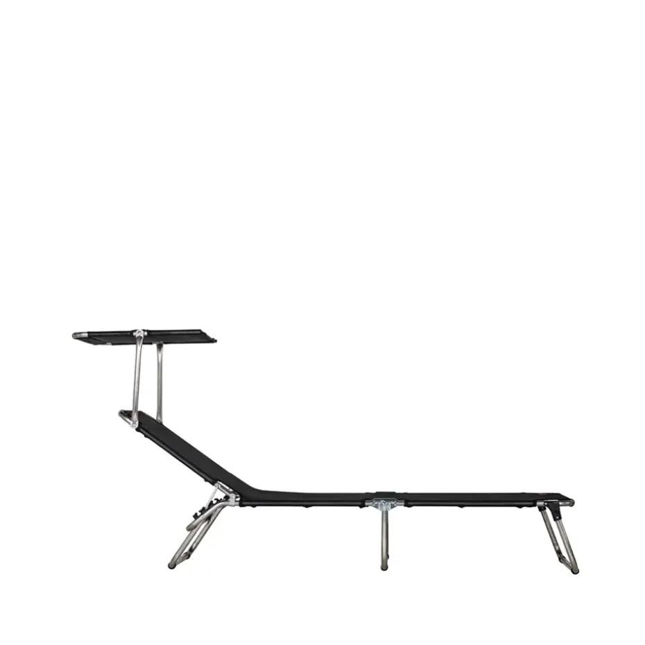 Chaise longue Amigo Top, Toile textaline black-support en aluminium-auvent solaire