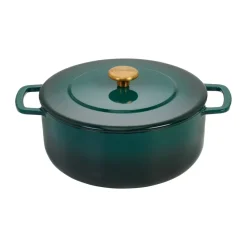Cocotte Combekk Enameled en fonte émaillée Ø28 cm, Holly Green-gold knob