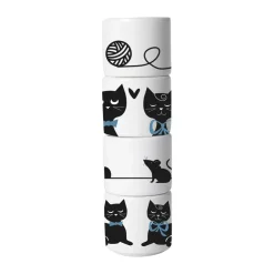 Coquetier Famille de Chats 4 pièces, Blanc-noir-bleu
