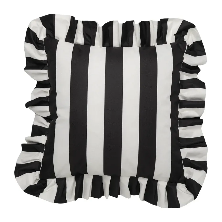 Coussin Garden Glory Outdoor avec volants 45x45 cm, Black-white