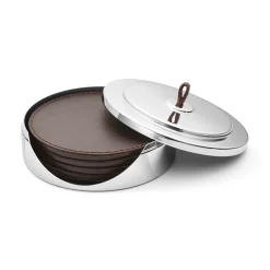 Dessous de verre Manhattan Lot de 4, Cuir marron