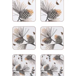 Dessous de verre Pine Cone Lot de 6, Cotton white