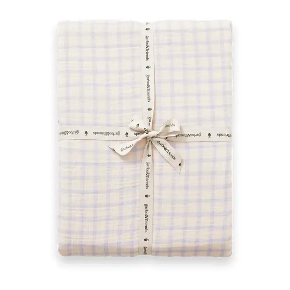 Drap-housse Gingham Sky Blue Muslin, 180x200x30 cm