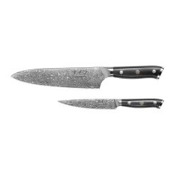 Ensemble de couteaux de chef et universel Damascus By Hâws 2 pièces, Noir-acier inoxydable