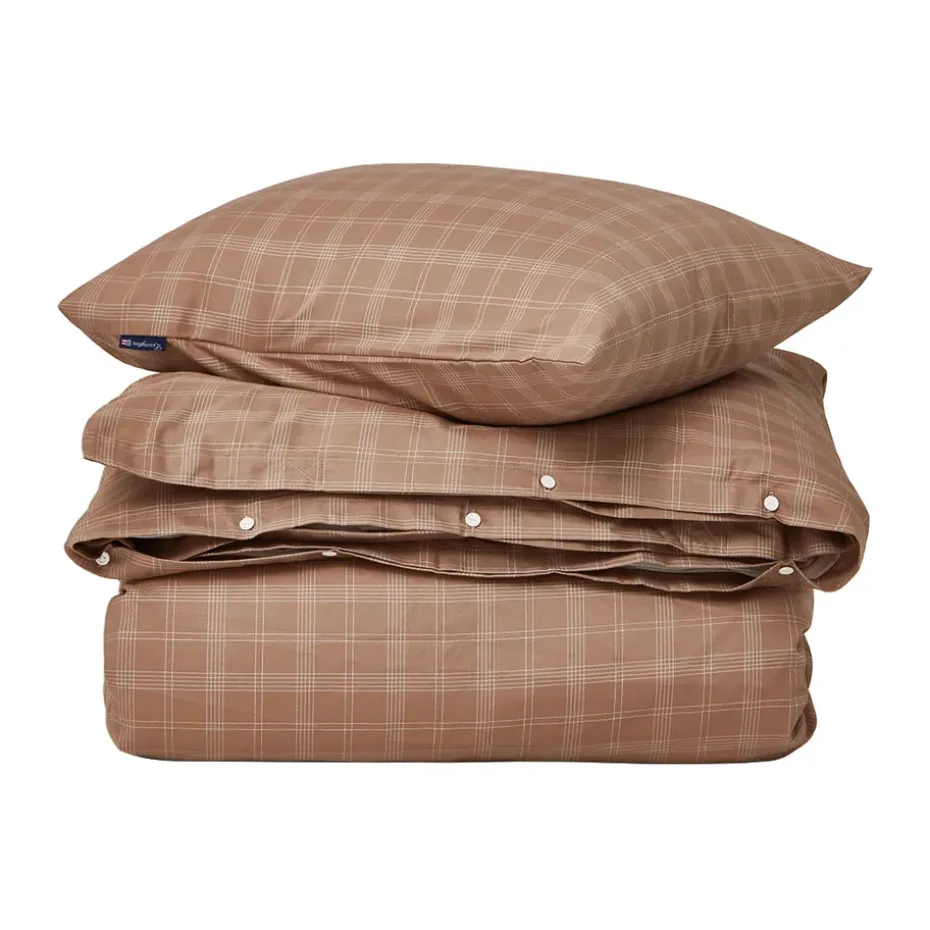 Ensemble de lit Checked Pin Point Oxford 220x220 cm, Brown