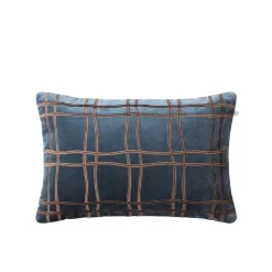 Housse de coussin Tattersall, sea blue/cognac, 60x40 cm