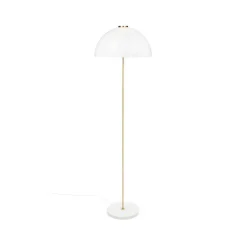 Lampadaire Kupoli, Blanc-détails en laiton-abat-jour blanc