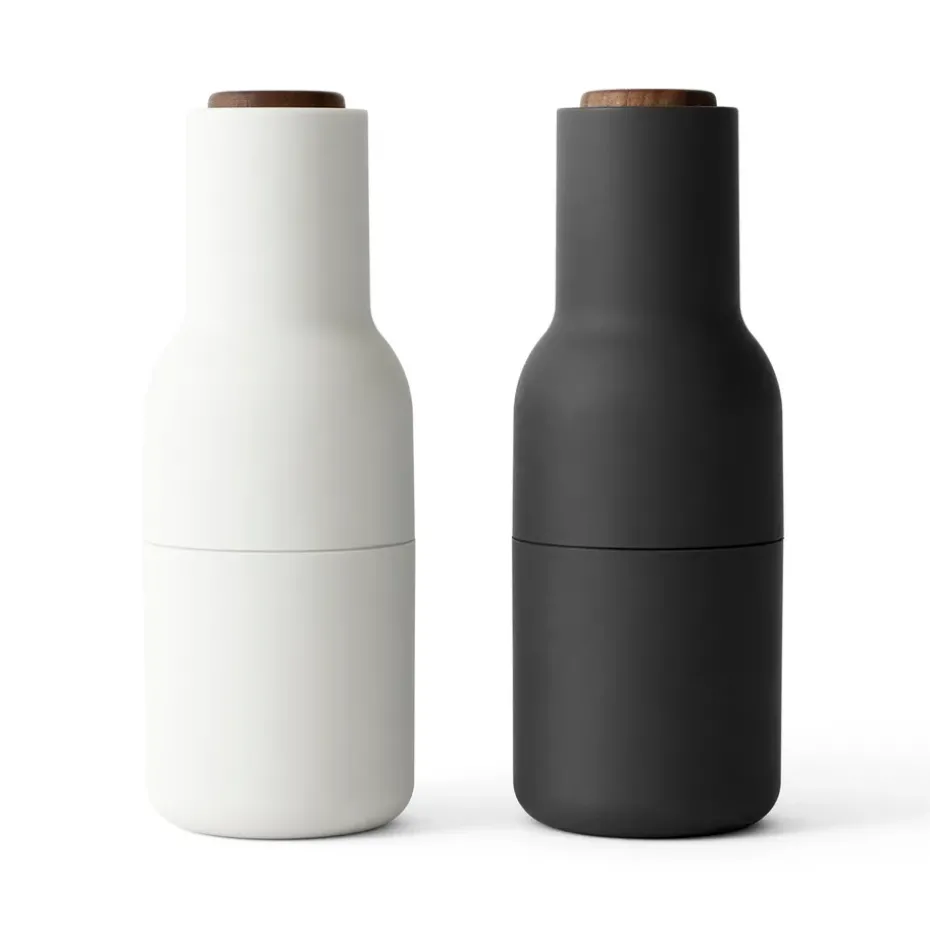 Moulin à poivre et à sel Bottle Grinder lot de 2, Ash-carbon (couvercle en noyer)