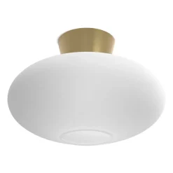 Plafonnier XL Bullo verre opale Ø38 cm, Laiton