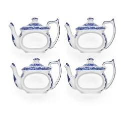 Ronds de serviette Blue Italian, lot de 4, Bleu-blanc