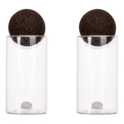 Salière et poivrier avec boule en liège Nature Lot de 2, Transparent-marron foncé