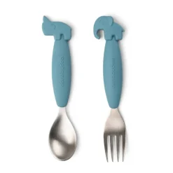 Set de couverts Easy-grip Deer Friends 2 pièces, Bleu
