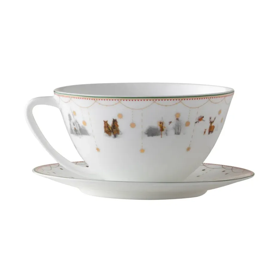 Tasse à thé avec soucoupe Julemorgen Story, Blanc-multi