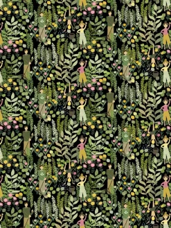Tissu Trädgård, Noir-vert