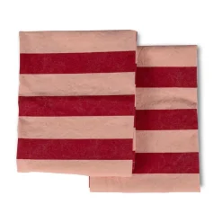 Torchon Leya Stripe 50x70 cm, lot de 2, Rouge-rose