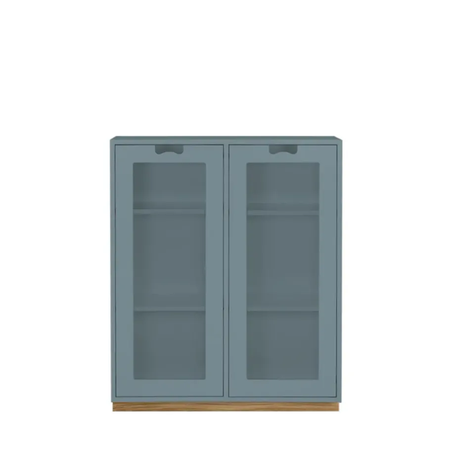 Vitrine Snö E, Nordic blue, support en chêne, dj.42 cm